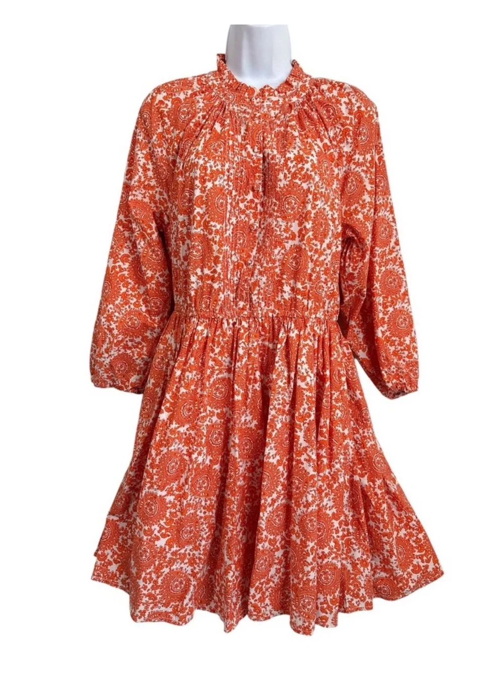 J.Crew Paisley Mini Dress‎ Orange White Ruffle Size XL